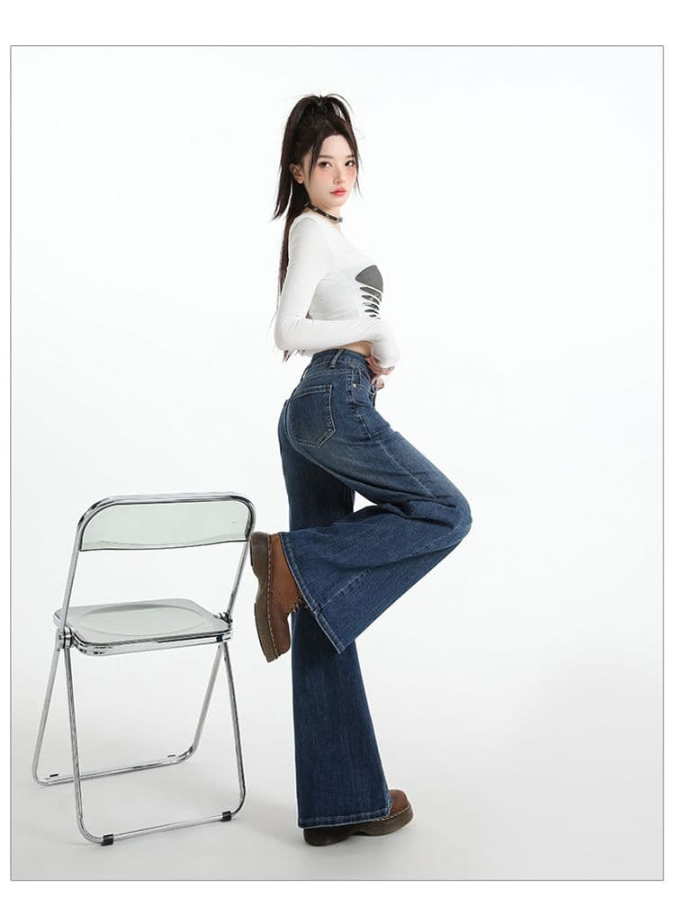 아니요 막대기 다리 부츠컷 청바지 여성 2026 가을 하이웨이스트 슬림해 보이는 폭발 넓은 다리 작은 키 나팔 바지 상세 이미지 20