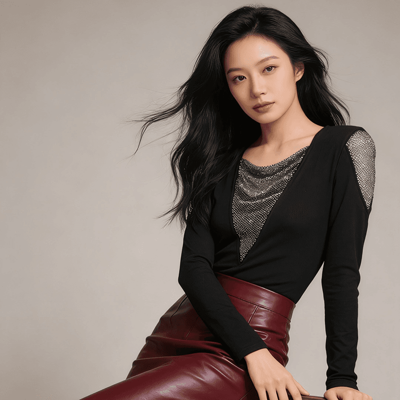 봄 새로운 Chic V넥 다이아몬드 세팅 몸매 가꾸기 슬림해 보이는 디자인 센스 빛 럭셔리 여성 셔츠 티셔츠 패션 작은 셔츠 m-3xl 이미지 5