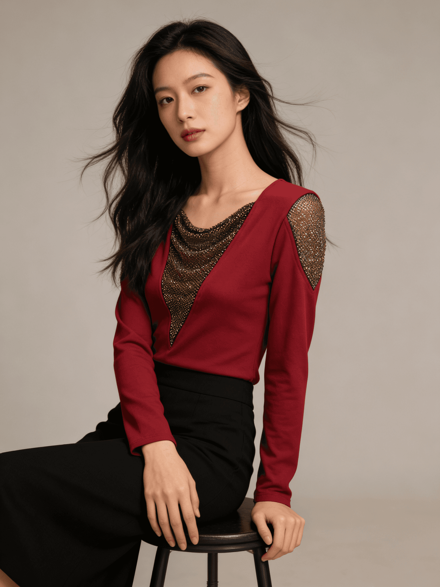 봄 새로운 Chic V넥 다이아몬드 세팅 몸매 가꾸기 슬림해 보이는 디자인 센스 빛 럭셔리 여성 셔츠 티셔츠 패션 작은 셔츠 m-3xl 상세 이미지 18