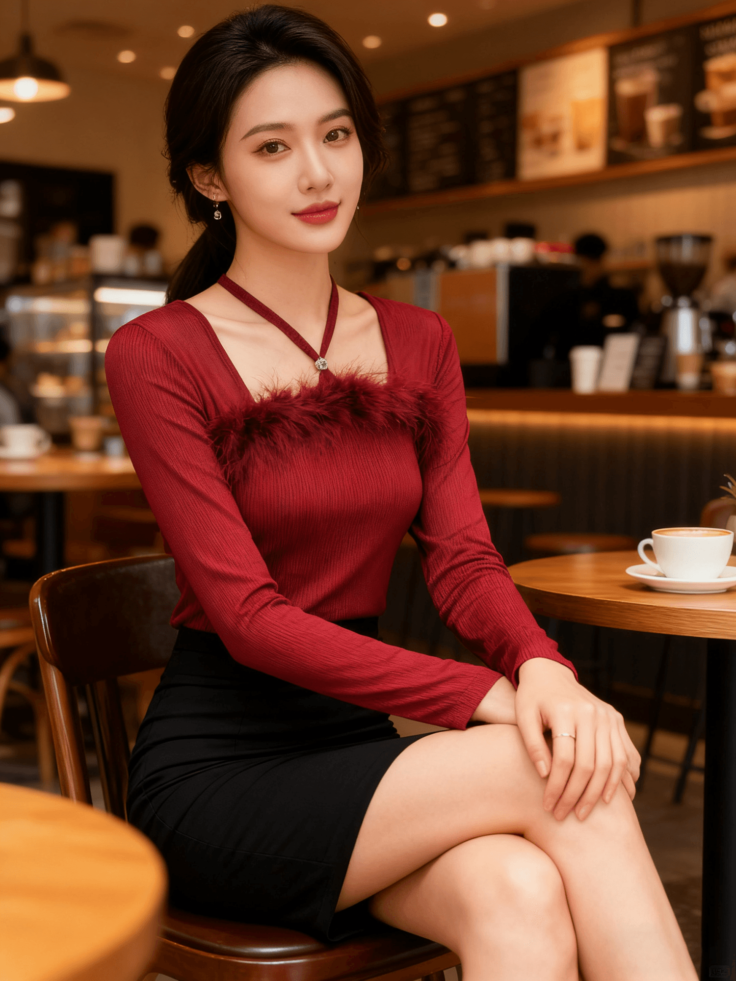 봄 새로운 디자인 센스 Chic 한 단어 모피 칼라 비즈 박기 다이아몬드 세팅 버클 면 티셔츠 긴팔 망사 여성 셔츠 질량 지금 상세 이미지 12