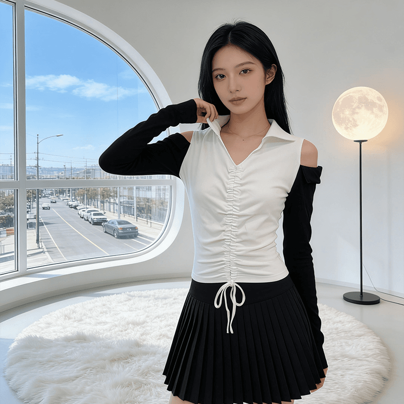 실사 봄 한국 스타일 외국 가스 불규칙 여성 셔츠 긴팔 패치워크 색상 티셔츠 카운터 칼라 패션 작은 셔츠 지금 s-xxl 이미지 4