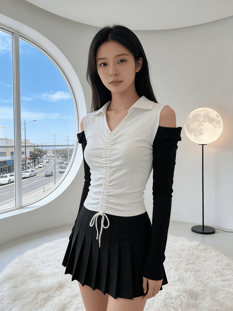 실사 봄 한국 스타일 외국 가스 불규칙 여성 셔츠 긴팔 패치워크 색상 티셔츠 카운터 칼라 패션 작은 셔츠 지금 s-xxl 상세 이미지 2