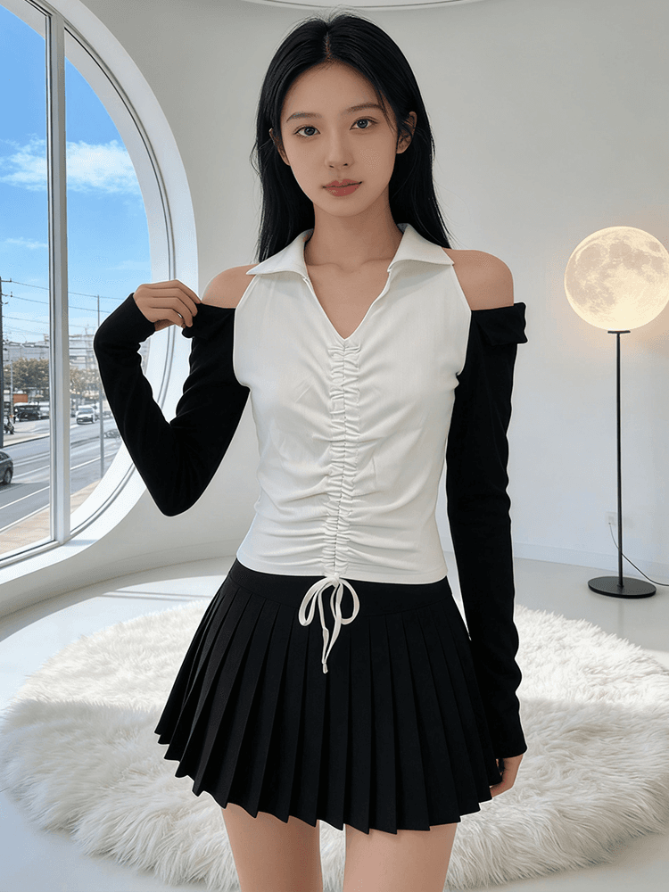 실사 봄 한국 스타일 외국 가스 불규칙 여성 셔츠 긴팔 패치워크 색상 티셔츠 카운터 칼라 패션 작은 셔츠 지금 s-xxl 상세 이미지 5