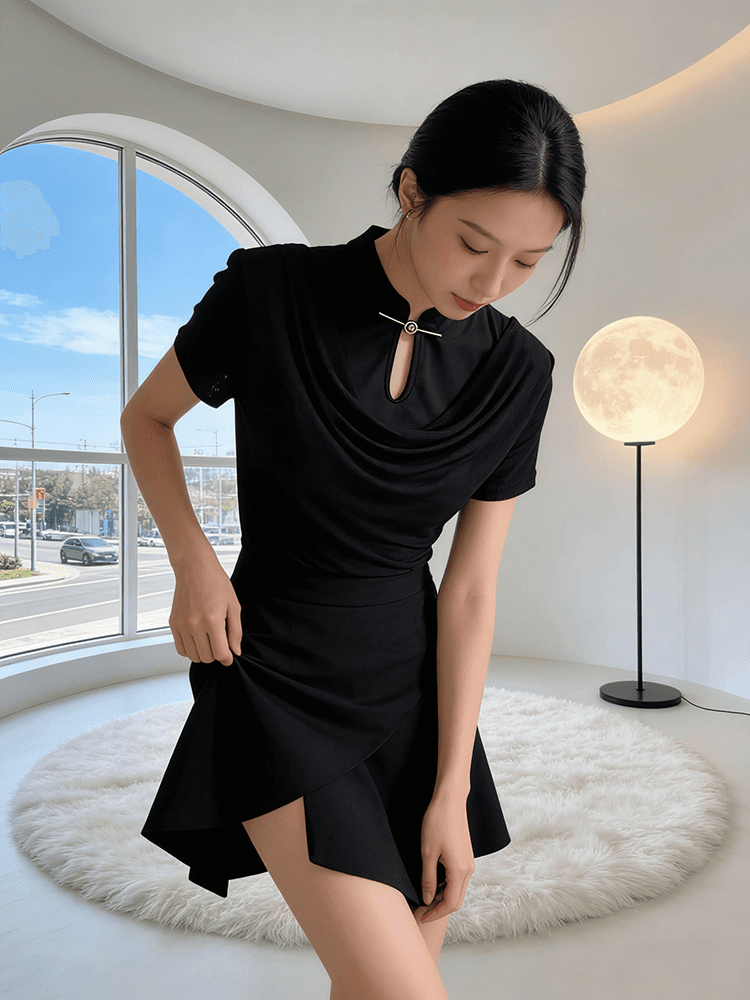 여름 국풍 단추 망사 흔들다 칼라 불규칙 여성 셔츠 반팔 티셔츠 패션 작은 셔츠 지금 s-xxl 상세 이미지 5