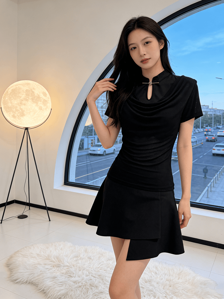 여름 국풍 단추 망사 흔들다 칼라 불규칙 여성 셔츠 반팔 티셔츠 패션 작은 셔츠 지금 s-xxl 상세 이미지 6