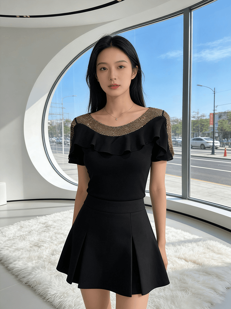 프랑스식 프릴 무거운 작업 핫픽스 여름 반팔 맨위 여성 표지 고기 슬림해 보이는 패션 다용도 티셔츠 기본 셔츠 트렌디 상세 이미지 5