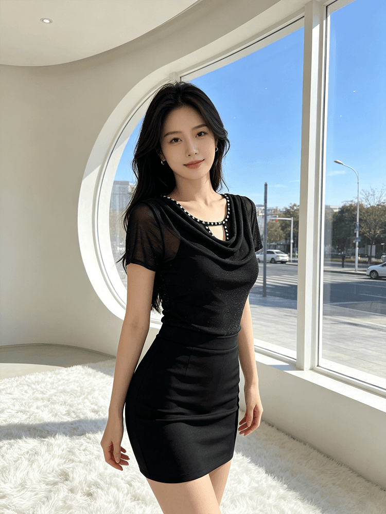 무거운 작업 다이아몬드 세팅 흔들다 칼라 여름 반팔 티셔츠 품격 몸매 가꾸기 순수한 욕망 바람 슬림해 보이는 분위기 센스 당겨서 전체 의류 블라우스 상세 이미지 13