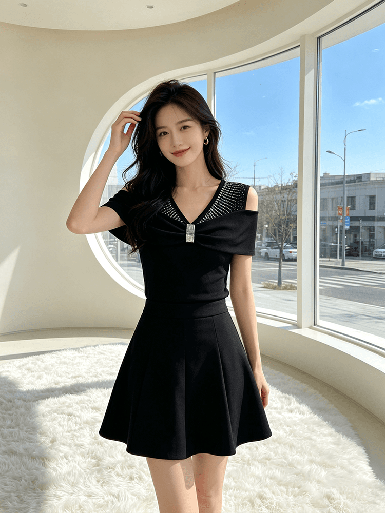 여름 반팔 오프숄더 핫픽스 맨위 여성 V넥 몸매 가꾸기 허리 수축 슬림해 보이는 다용도 품격 배색 새로운 티셔츠 작은 셔츠 상세 이미지 22