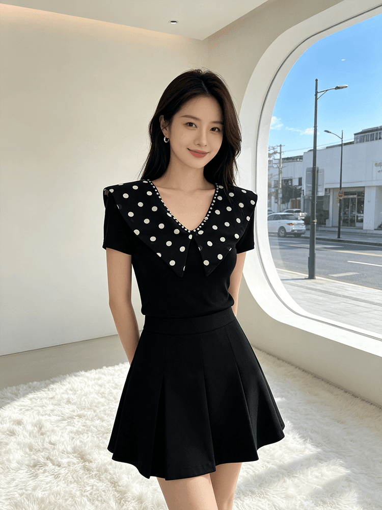 여름 V넥 새로운 패치워크 작은 대중 디자인 센스 못 훈련 몸매 가꾸기 슬림해 보이는 다용도 맨위 여성 티셔츠 품격 작은 셔츠 상세 이미지 1