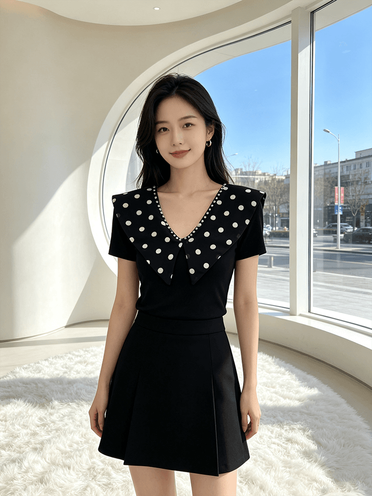 여름 V넥 새로운 패치워크 작은 대중 디자인 센스 못 훈련 몸매 가꾸기 슬림해 보이는 다용도 맨위 여성 티셔츠 품격 작은 셔츠 상세 이미지 2