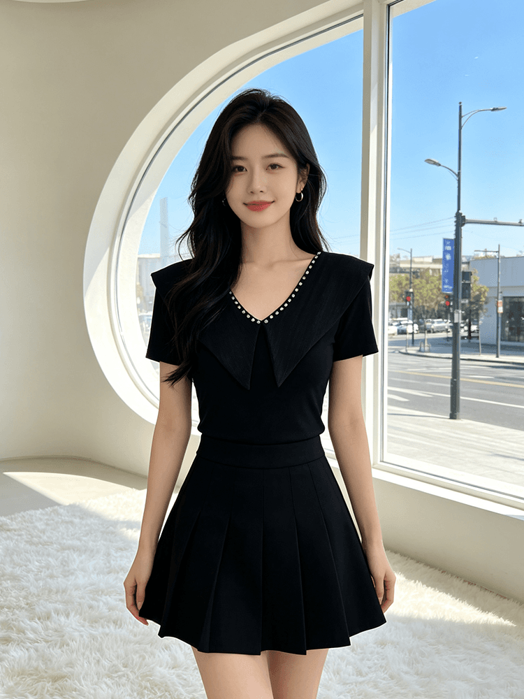 여름 V넥 새로운 패치워크 작은 대중 디자인 센스 못 훈련 몸매 가꾸기 슬림해 보이는 다용도 맨위 여성 티셔츠 품격 작은 셔츠 상세 이미지 9