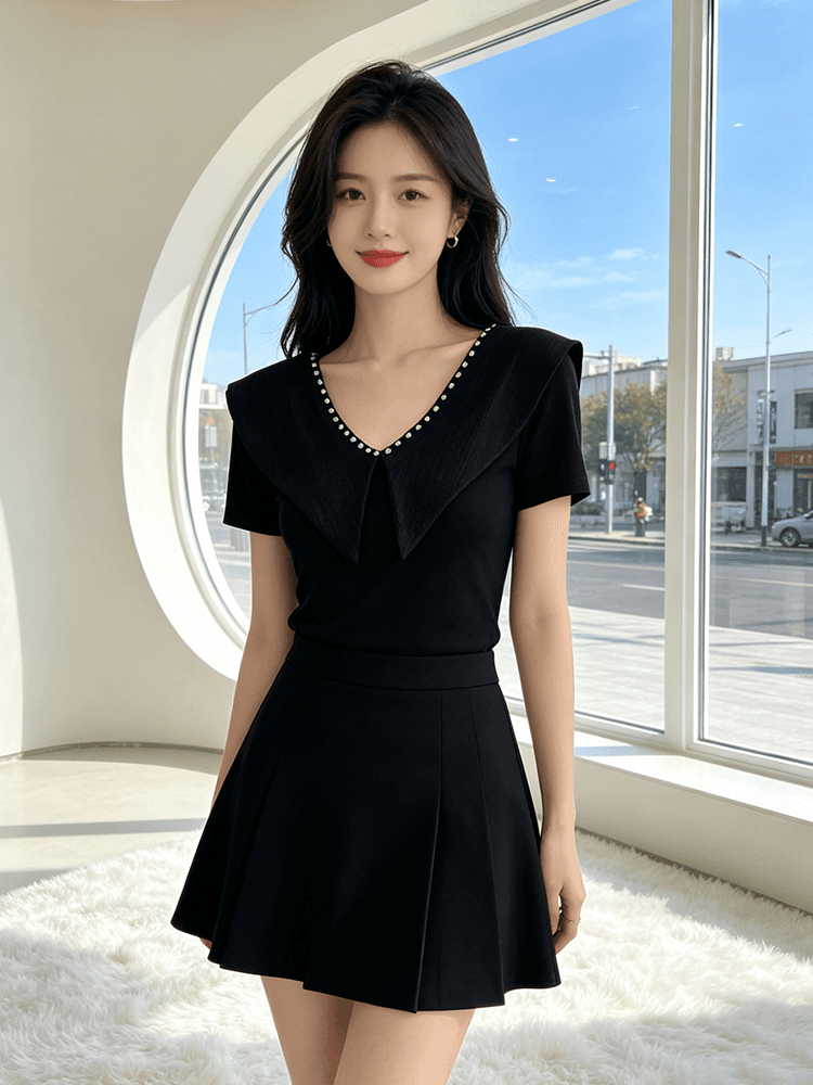 여름 V넥 새로운 패치워크 작은 대중 디자인 센스 못 훈련 몸매 가꾸기 슬림해 보이는 다용도 맨위 여성 티셔츠 품격 작은 셔츠 상세 이미지 10
