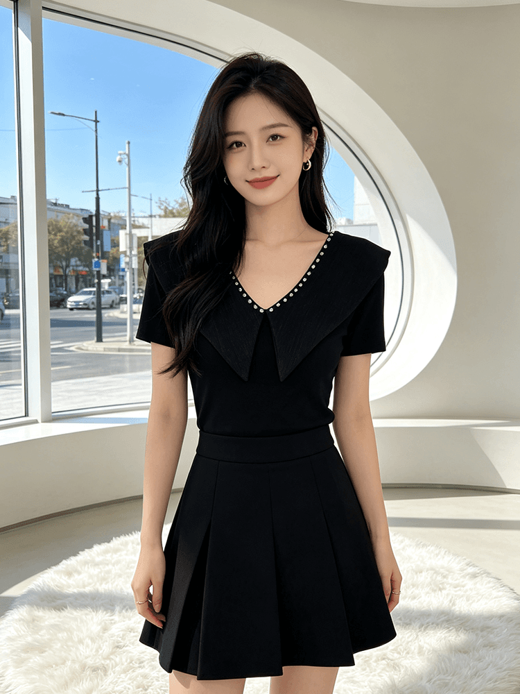 여름 V넥 새로운 패치워크 작은 대중 디자인 센스 못 훈련 몸매 가꾸기 슬림해 보이는 다용도 맨위 여성 티셔츠 품격 작은 셔츠 상세 이미지 12