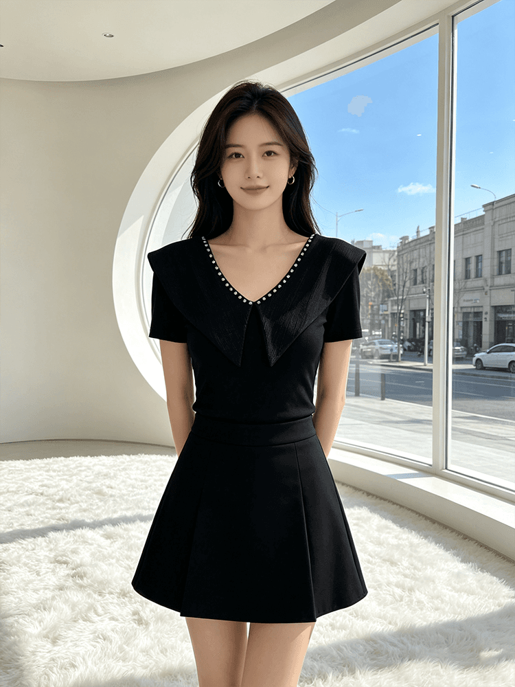 여름 V넥 새로운 패치워크 작은 대중 디자인 센스 못 훈련 몸매 가꾸기 슬림해 보이는 다용도 맨위 여성 티셔츠 품격 작은 셔츠 상세 이미지 14