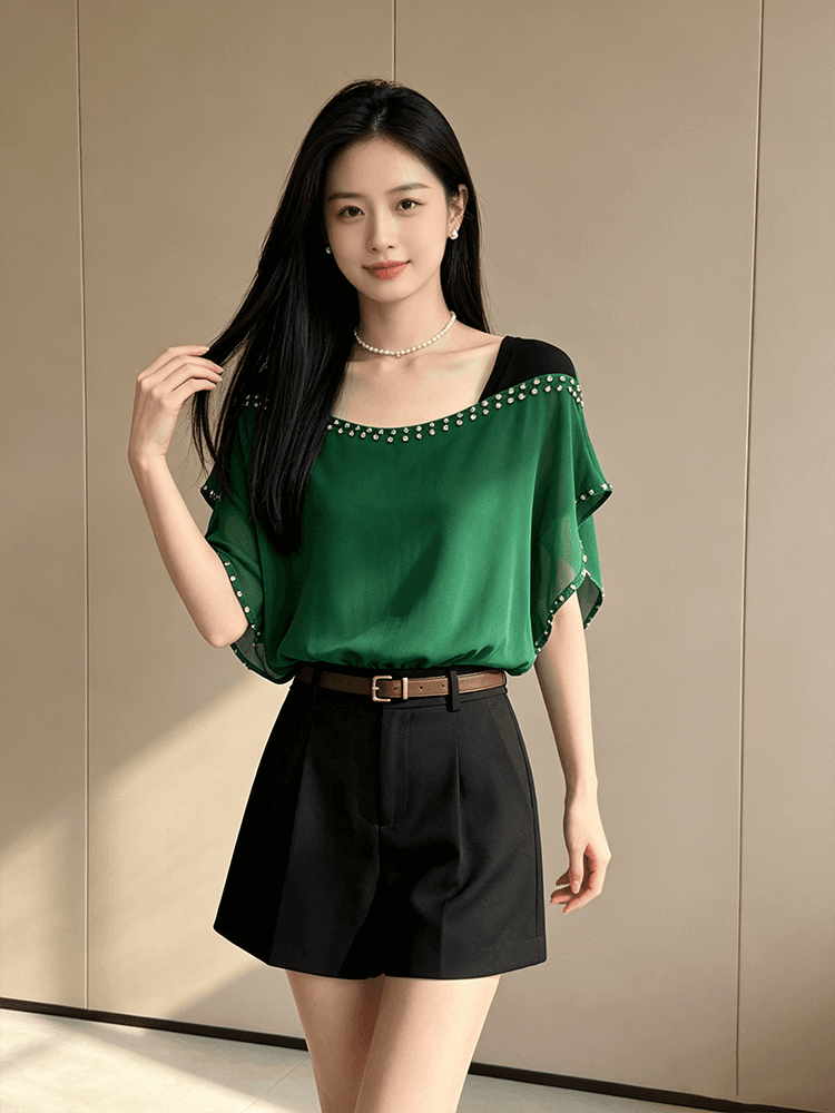 여름 못 훈련 광장 칼라 디자인 센스 맨위 여성 얇고 가벼운 쉬폰 원단 루즈핏 표지 고기 외국 가스 다용도 출퇴근 작은 셔츠 상세 이미지 18
