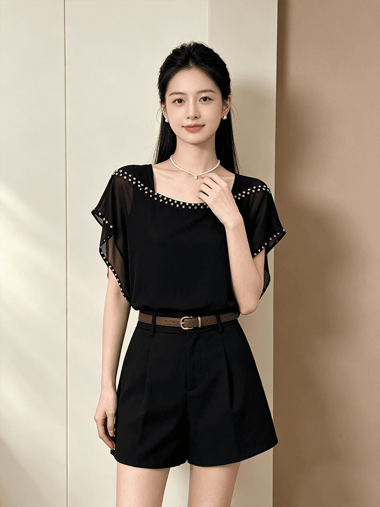 여름 못 훈련 광장 칼라 디자인 센스 맨위 여성 얇고 가벼운 쉬폰 원단 루즈핏 표지 고기 외국 가스 다용도 출퇴근 작은 셔츠 상세 이미지 25