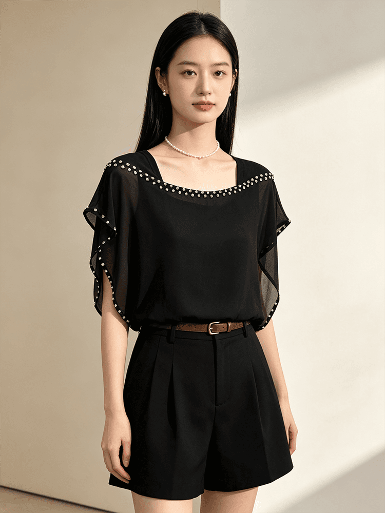 여름 못 훈련 광장 칼라 디자인 센스 맨위 여성 얇고 가벼운 쉬폰 원단 루즈핏 표지 고기 외국 가스 다용도 출퇴근 작은 셔츠 상세 이미지 28