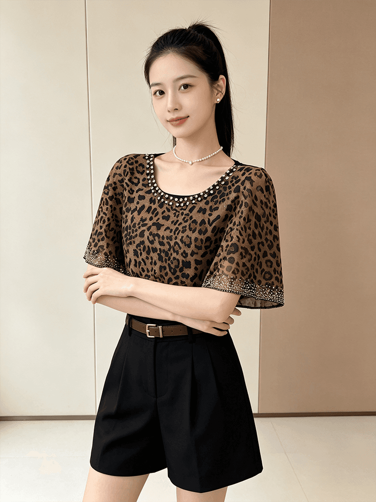 여름 라운드 넥 다이아몬드 세팅 프린트 민소매 망토 숄 디자인 센스 맨위 여성 몸매 가꾸기 슬림해 보이는 다용도 품격 작은 셔츠 상세 이미지 22