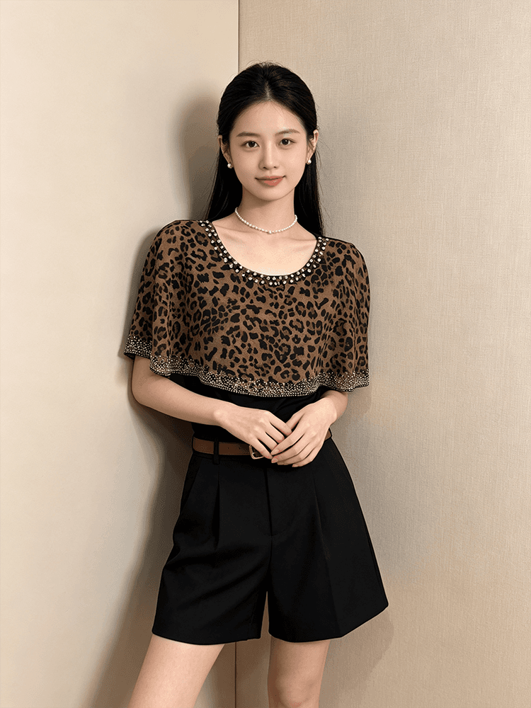 여름 라운드 넥 다이아몬드 세팅 프린트 민소매 망토 숄 디자인 센스 맨위 여성 몸매 가꾸기 슬림해 보이는 다용도 품격 작은 셔츠 상세 이미지 23
