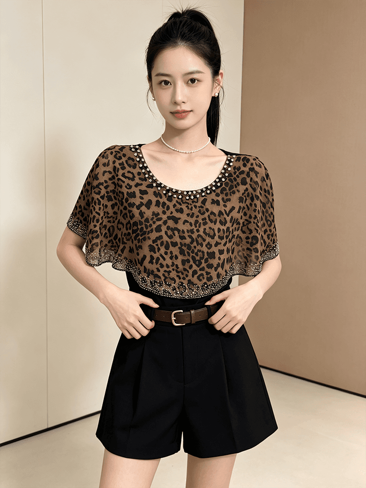 여름 라운드 넥 다이아몬드 세팅 프린트 민소매 망토 숄 디자인 센스 맨위 여성 몸매 가꾸기 슬림해 보이는 다용도 품격 작은 셔츠 상세 이미지 24