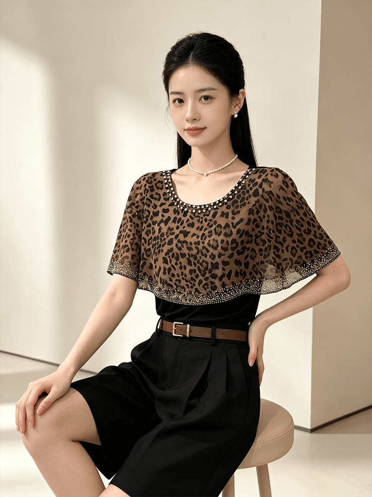 여름 라운드 넥 다이아몬드 세팅 프린트 민소매 망토 숄 디자인 센스 맨위 여성 몸매 가꾸기 슬림해 보이는 다용도 품격 작은 셔츠 상세 이미지 27