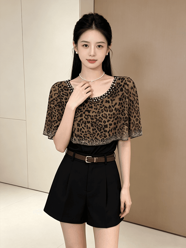 여름 라운드 넥 다이아몬드 세팅 프린트 민소매 망토 숄 디자인 센스 맨위 여성 몸매 가꾸기 슬림해 보이는 다용도 품격 작은 셔츠 상세 이미지 28