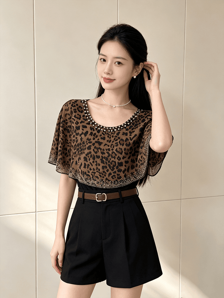 여름 라운드 넥 다이아몬드 세팅 프린트 민소매 망토 숄 디자인 센스 맨위 여성 몸매 가꾸기 슬림해 보이는 다용도 품격 작은 셔츠 상세 이미지 29