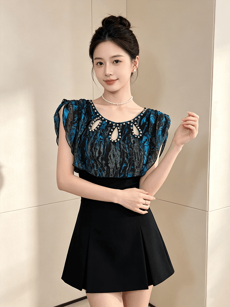 여름 라운드 넥 홀로우 아웃 디자인 못 훈련 고급 센스 맨위 여성 가스 질감 당겨서 전체 다용도 몸매 가꾸기 슬림해 보이는 작은 셔츠 t 상세 이미지 1