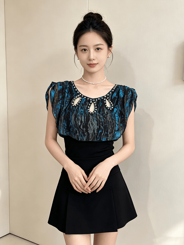 여름 라운드 넥 홀로우 아웃 디자인 못 훈련 고급 센스 맨위 여성 가스 질감 당겨서 전체 다용도 몸매 가꾸기 슬림해 보이는 작은 셔츠 t 상세 이미지 2