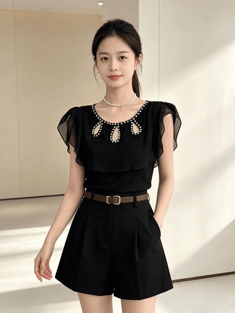 여름 라운드 넥 홀로우 아웃 디자인 못 훈련 고급 센스 맨위 여성 가스 질감 당겨서 전체 다용도 몸매 가꾸기 슬림해 보이는 작은 셔츠 t 상세 이미지 31