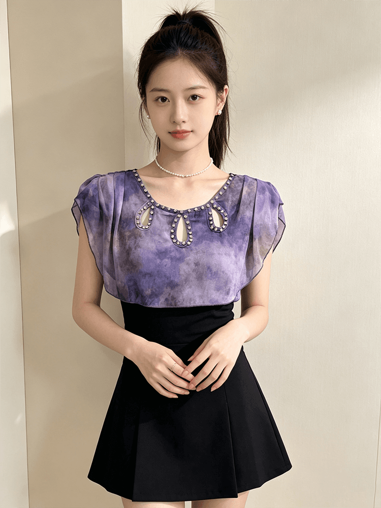 분위기 센스 헤일로 염색 무거운 작업 다이아몬드 세팅 디자인 홀로우 아웃 라운드 넥 맨위 여성 다용도 몸매 가꾸기 슬림해 보이는 품격 일상 착용 가져 가라. 상세 이미지 3