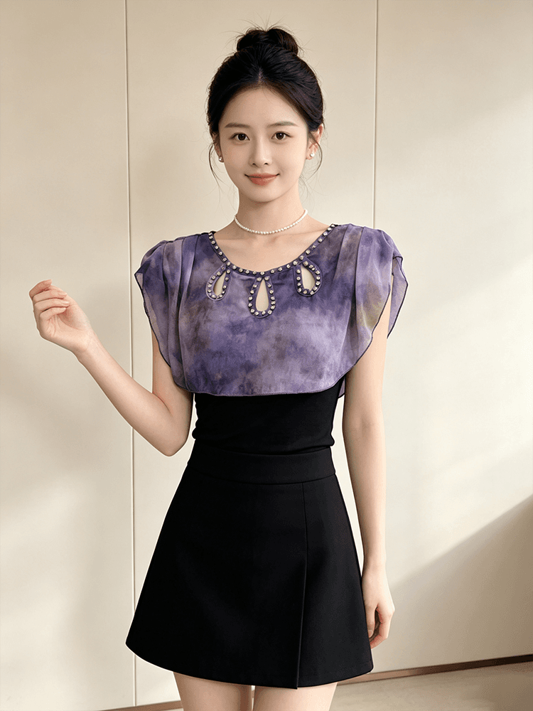 분위기 센스 헤일로 염색 무거운 작업 다이아몬드 세팅 디자인 홀로우 아웃 라운드 넥 맨위 여성 다용도 몸매 가꾸기 슬림해 보이는 품격 일상 착용 가져 가라. 상세 이미지 5