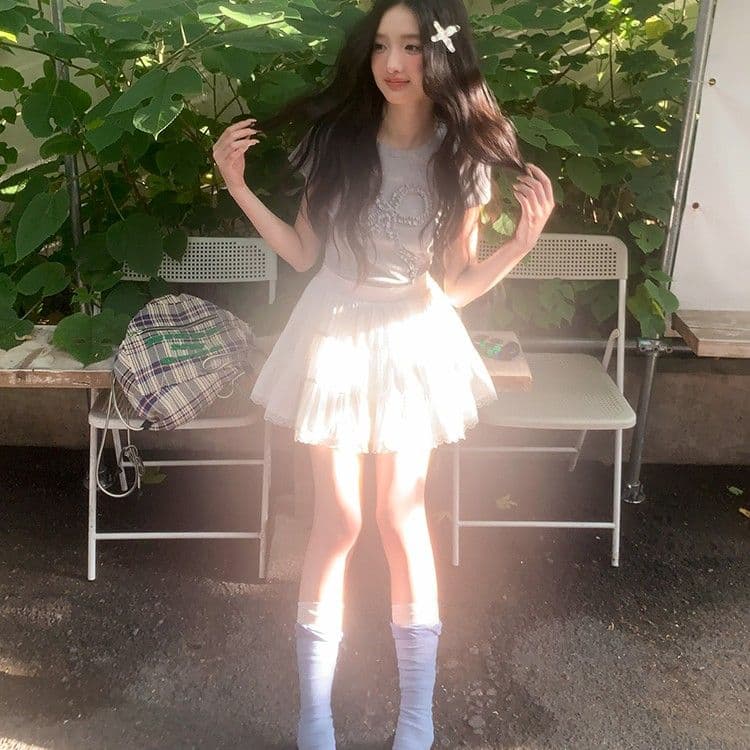 달콤함 학원 스타일 레이스 측면 화이트 반신 스커트 여성 2025 새로운 한 마디 대 치마 3층 퍼프 짧은 치마 이미지 3