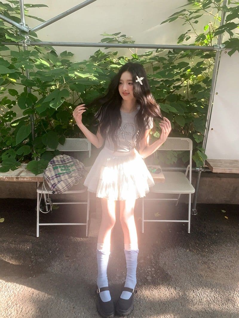 달콤함 학원 스타일 레이스 측면 화이트 반신 스커트 여성 2025 새로운 한 마디 대 치마 3층 퍼프 짧은 치마 상세 이미지 3