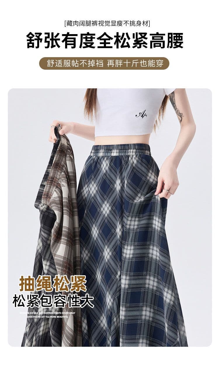 불규칙 체크무늬 반신 스커트 여성 여름 얇은 스타일 한 마디 표지 넓적 다리 슬림해 보이는 중간 길이 큰 진자 우산 치마 상세 이미지 4