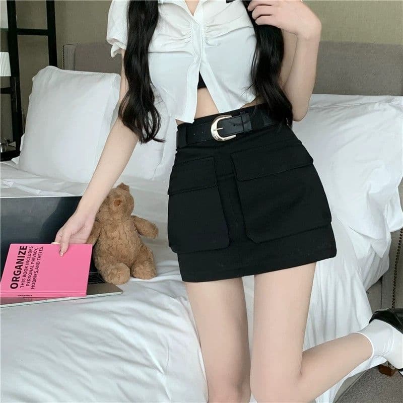 레트로 디자인 센스 작은 대중 개성 워크웨어 하이웨이스트 슬림해 보이는 스트레이트 타이트 스커트 미니 스커트 여성 작은 키 반신 스커트 여름 이미지 4