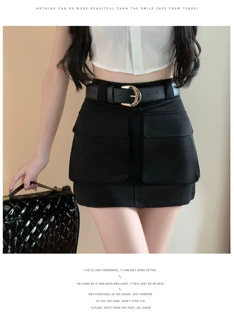 레트로 디자인 센스 작은 대중 개성 워크웨어 하이웨이스트 슬림해 보이는 스트레이트 타이트 스커트 미니 스커트 여성 작은 키 반신 스커트 여름 상세 이미지 8