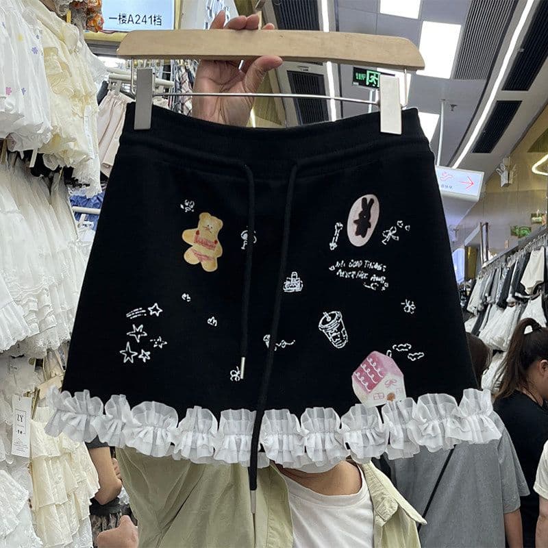 한 부서 달콤함 낙서 레이스 프린트 반신 스커트 여성 작은 키 몸매 가꾸기 슬림해 보이는 사람들 면 빈 가스 층 디자인 센스 이미지 3
