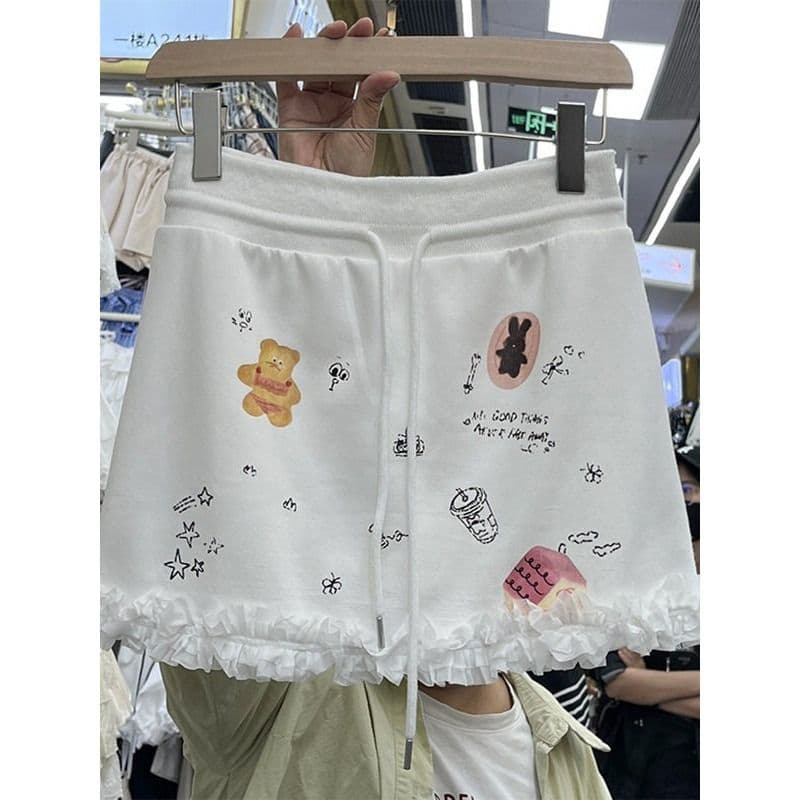 한 부서 달콤함 낙서 레이스 프린트 반신 스커트 여성 작은 키 몸매 가꾸기 슬림해 보이는 사람들 면 빈 가스 층 디자인 센스 이미지 2