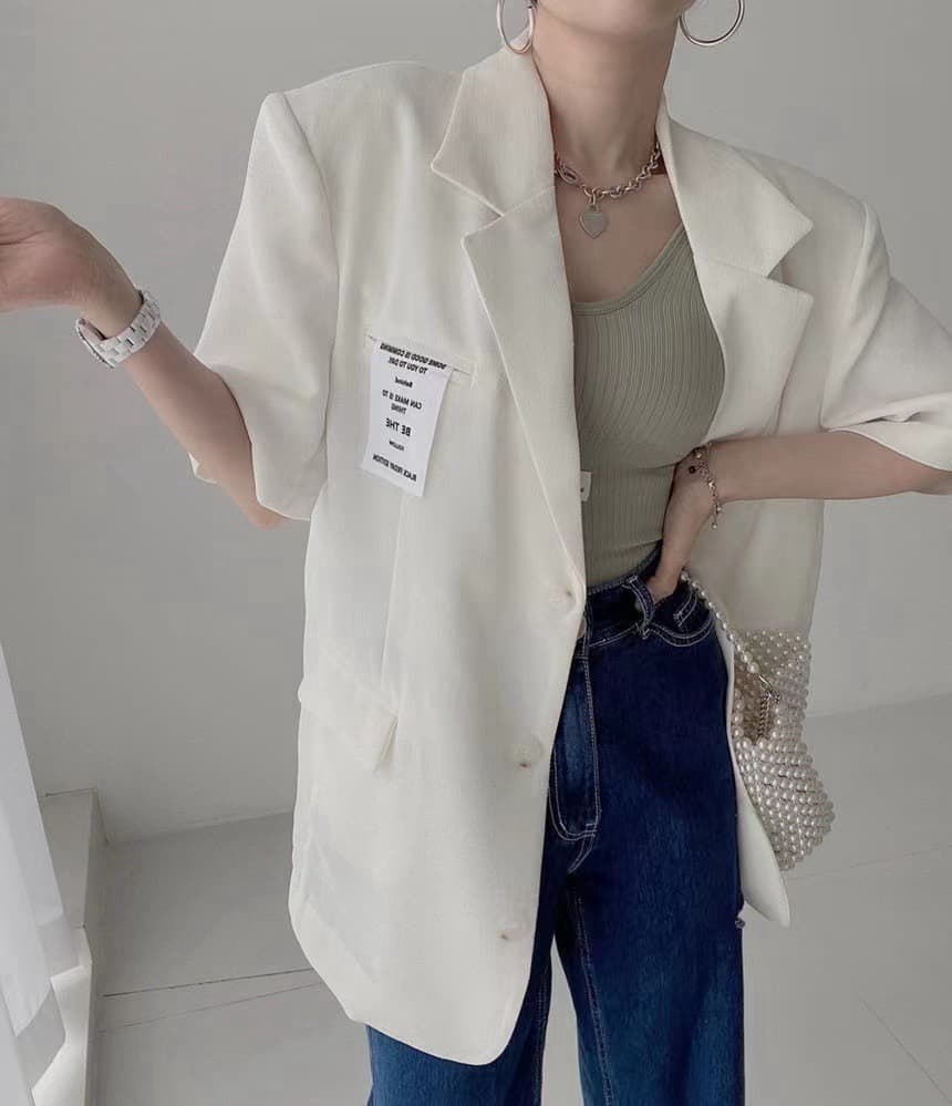 재고 있음 chic 한국 동대문 품격 출퇴근 바람 미니멀리즘 느긋한 바람 루즈핏 다용도 반팔 캐주얼 정장 이미지 3
