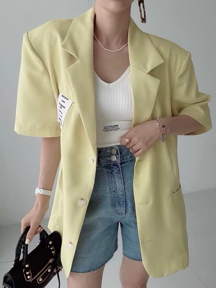 재고 있음 chic 한국 동대문 품격 출퇴근 바람 미니멀리즘 느긋한 바람 루즈핏 다용도 반팔 캐주얼 정장 상세 이미지 1