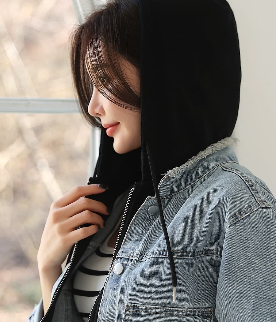 재고 있음 chic 가을 겨울 캐주얼 페이크 레이어드 후드 티 스웨터 재킷 상세 이미지 6