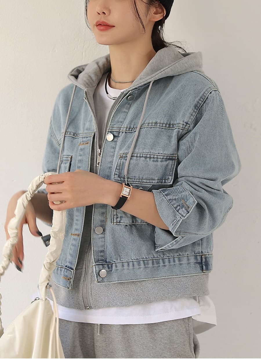 재고 있음 chic 가을 겨울 캐주얼 페이크 레이어드 후드 티 스웨터 재킷 상세 이미지 19