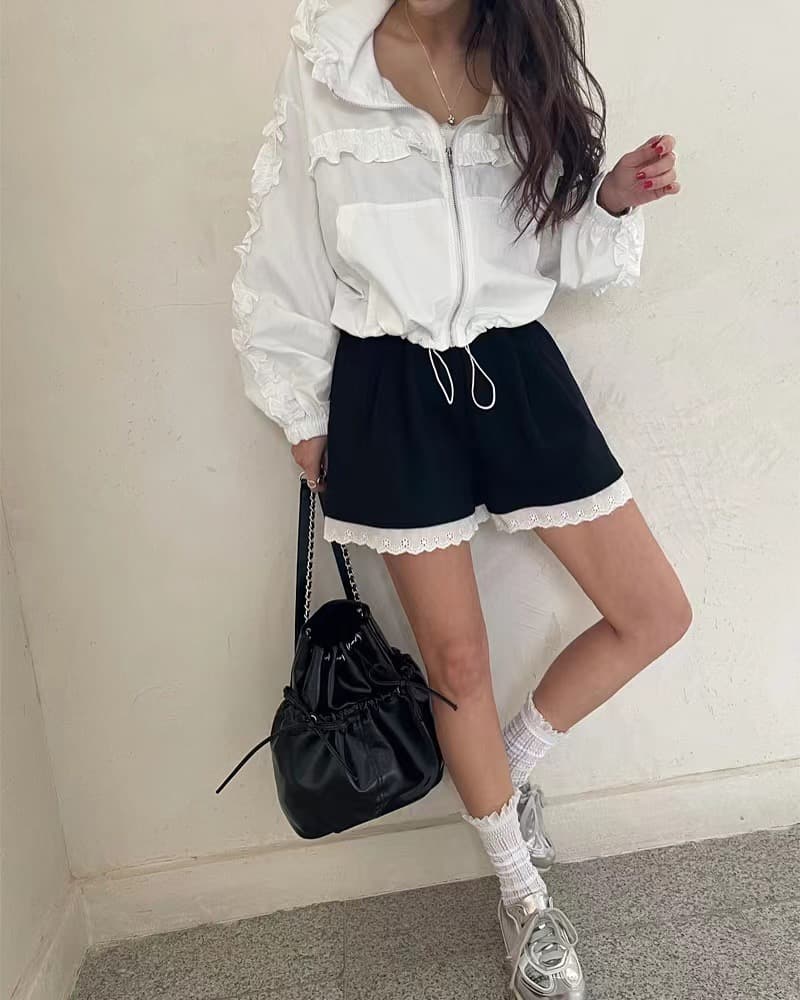 있음 밖으로 2026 봄 여름 패션 ins 트렌디 레이스 프릴 레이스 패치워크 자외선 차단 긴팔 얇은 여성 코트 상세 이미지 5