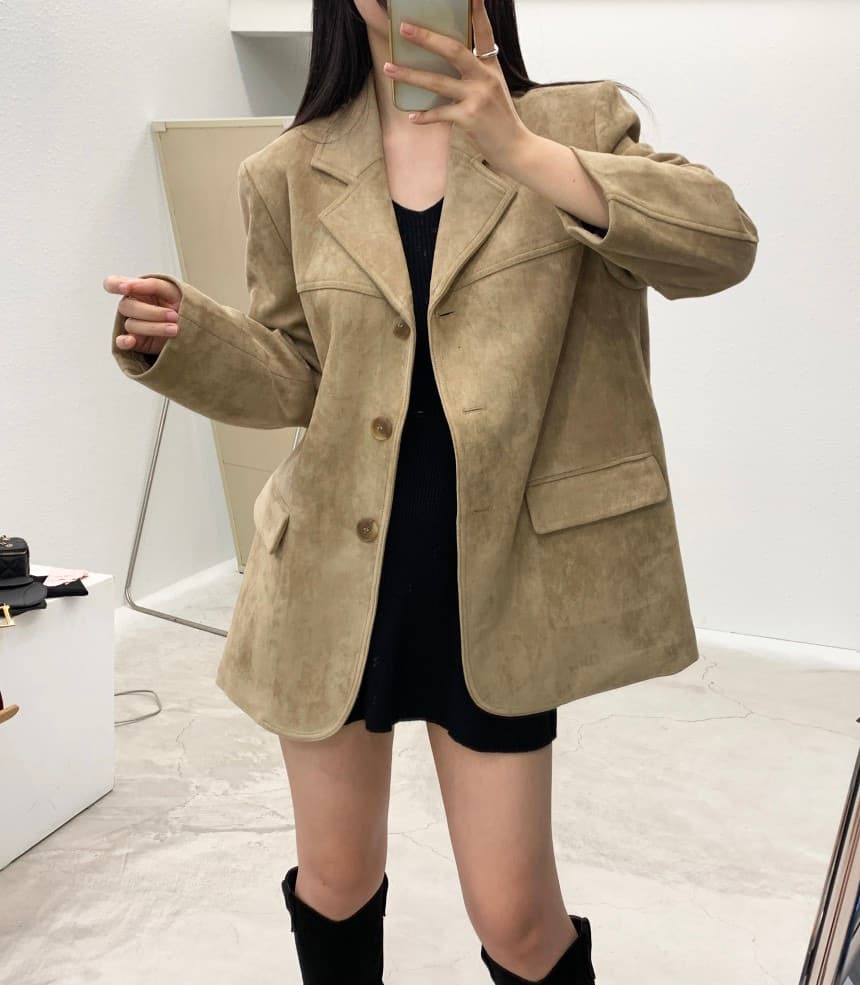 있음 밖으로 chic 한국 가을 겨울 아메리칸 레트로 커피 색상 사슴 캐시미어 블레이저 아름다움 라드. 긴팔 정장 여성 상세 이미지 1