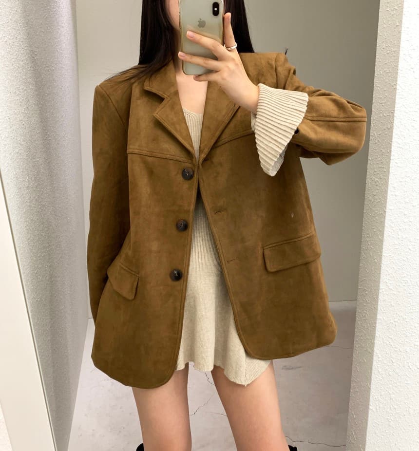 있음 밖으로 chic 한국 가을 겨울 아메리칸 레트로 커피 색상 사슴 캐시미어 블레이저 아름다움 라드. 긴팔 정장 여성 상세 이미지 2