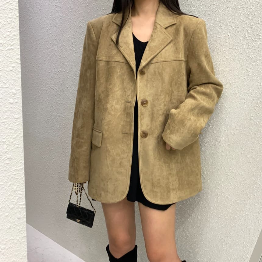 있음 밖으로 chic 한국 가을 겨울 아메리칸 레트로 커피 색상 사슴 캐시미어 블레이저 아름다움 라드. 긴팔 정장 여성 상세 이미지 3