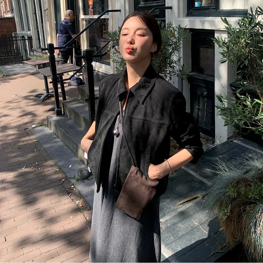 재고 있음 한국 스타일 사슴 캐시미어 지퍼 스탠드 칼라 재킷 차가운 던져 쇼트 스타일 재킷 맨위 2 색 이미지 4