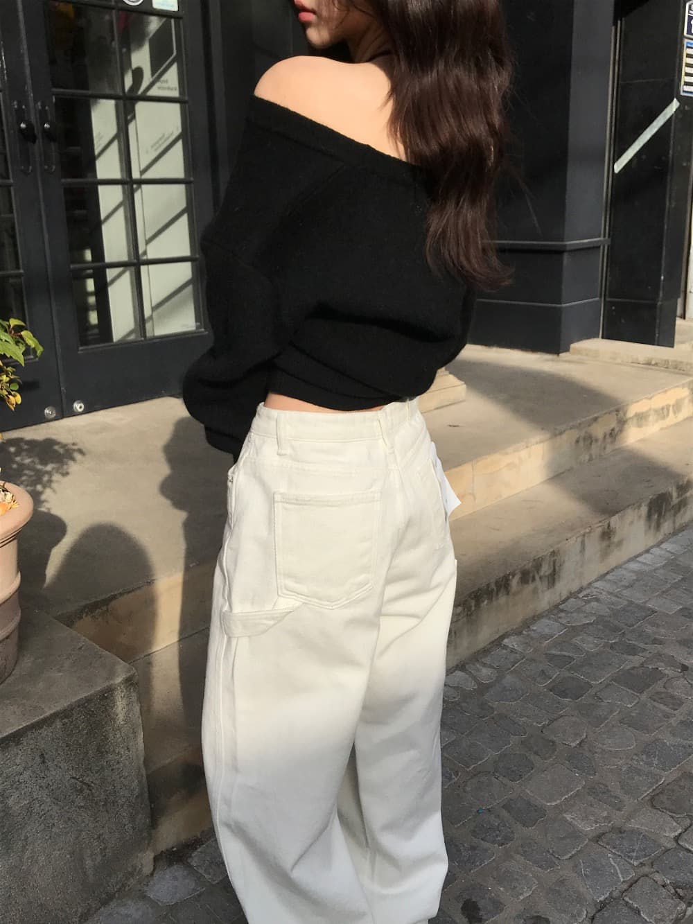 재고 있음 chic 한국 작은 대중 디자인 센스 미니멀리즘 V넥 빛 요리 한 다용도 행침 목 둘 착용 오프숄더 니트 스웨터 여성 상세 이미지 29