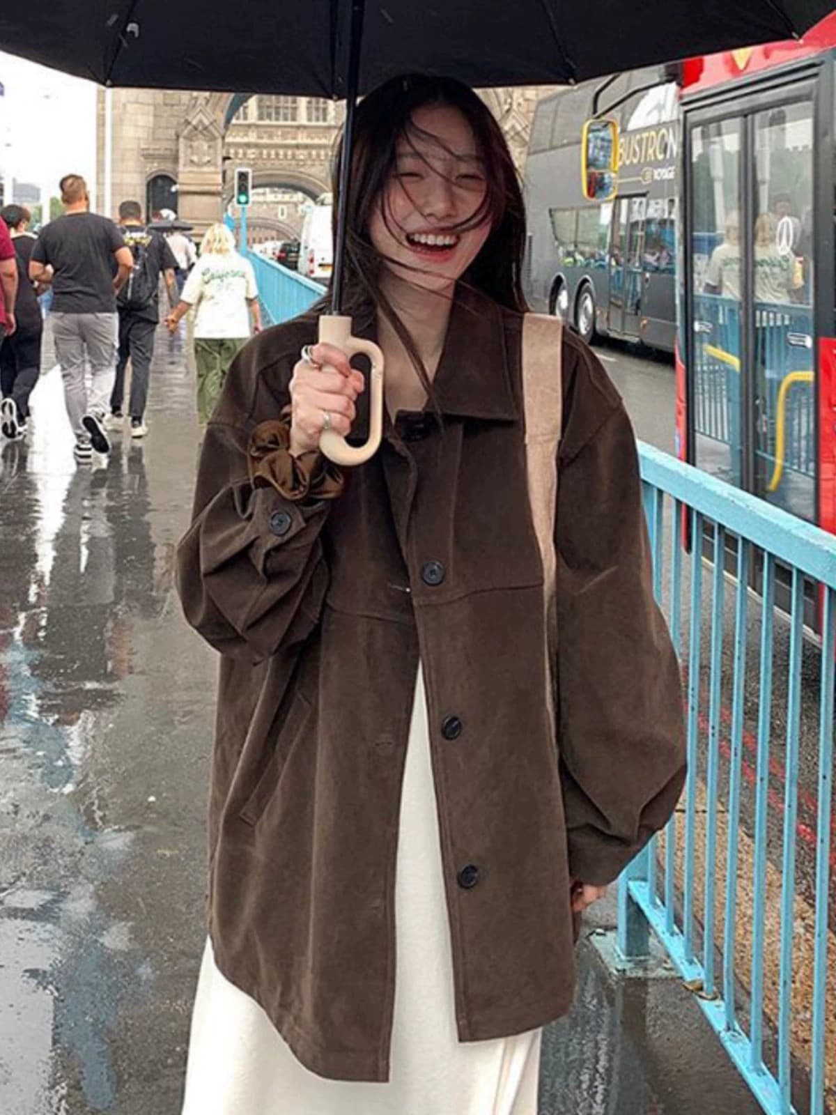 재고 있음 chic 한국 레트로 다용도 루즈핏 에디션 스웨이드 원단 재킷 재킷 상세 이미지 8